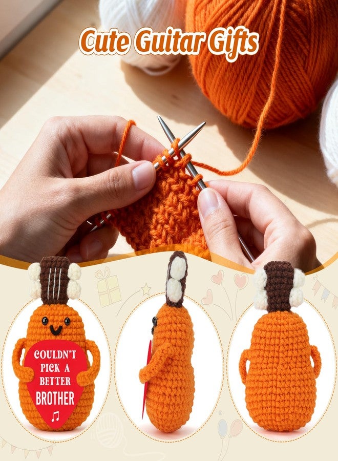Hweijm Handmade Crochet Guitar Gift for Brother Birthday, Unique Funny Music Lover Keepsake, Collectible Mini Guitarist Present for Men, Thoughtful Graduation from Sibling - Image 3